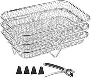 Useful Air Fryer Rack – 3 x Stackable Stainless Steel Grill – Net Holder | Kitchen Must Be Delivered For The Steamer Oven, Includes Gripper Clip