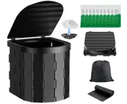 Foldable Outdoor Portable Toilet Camping Potty Caravan Travel Camp Tent Hiking with 10 Pack Poo Gel Powder