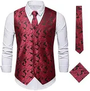 [Generic] Mens Tuxedo Vest with Lapel Necktie and Tie Clip Waistcoat Set Wedding Party