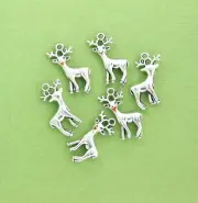 BULK 20 Reindeer Charms Silver Tone 2 Sided with Red Nose - SC2719