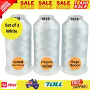 Set of 3 White Colors Polyester Machine Embroidery Thread Huge Spool 5000M -AU