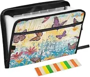 Customizable Document Folder 13 Pockets A4 Letter Size with Zipper Closure for Office Supply Spring Flowers and Butterflies para guardar