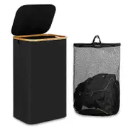 110L Laundry Hamper with Handle and Lid,Collapsible Basket Organizer with Removable Inner Bag for Cl Black