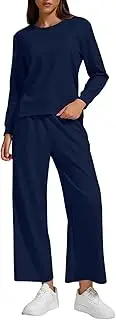 [ZFLM] Women Casual Two Piece Sweatshirt Outfit Lounge Set Long Sleeve Side Slit Tops Wide Leg Jogger Pants Streetwear