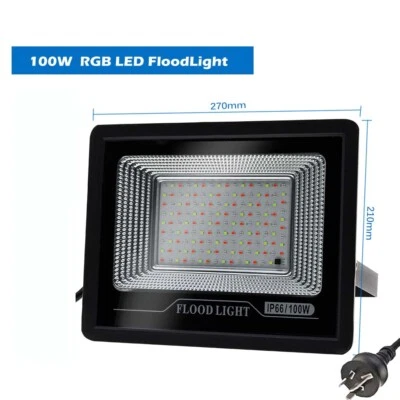 LED Flood Light 100W RGB Floodlight Color Changing Spotlight AU Plug outdoor OZ
