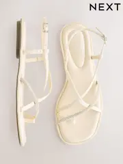 Nude Pink Standard/Wide Fit Forever Comfort® Strappy Bling Toe Loop Sandals (AL9263) | $54