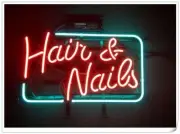 Hair & Nails 17" Neon Sign Lamp Light With Dimmer Business Beer Glass Bar VY