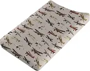 Vintage Airplanes Baby Changing Pad Covers for Boys Girls 32''x16'' Retro Airplanes Transportation Travel Fitted Diaper Changing Table Mats Comfort Soft Breathable Nursery Cradle & Bassinet Sheets