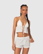 EDIKTED Womens Jael Tie Front Eyelet Halter Top WHITE