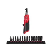 Milwaukee 12V 1/4"Cordless High Speed Ratchet+1/4"Drive Metric Impact Socket Set