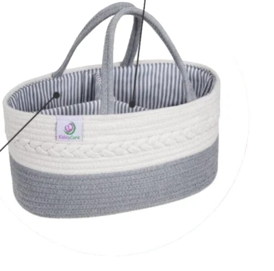 Diaper Caddy Organizer for Baby Nursery Basket with Handle Gray/White NEW