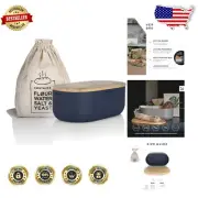 Minimalist Metal Bread Storage Solution with Reusable Linen Bag & Cutting Board