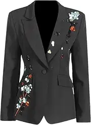 [Zadaos] Women's Blazer Elegant Sequins Single-Breasted Rhinestones Patchwork Notched Suit Jackets