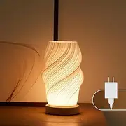 Dawnwake Bedside Lamp with Woodbase - Button Control Table Lamp for Bedroom 12 Way Dimmable Nightstand Lamp with PLA Lampshade for Living Room, Kids Room, College Dorm, Office (White-E, Medium)