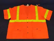 Orange Safety Vest Class-3 Level-2 Yellow Reflective Stripes WW S8138C-3 J51