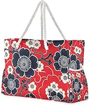 [Yoogain] Japan Vine Pattern Floral Red Large Capacity Bag Carry On with side pocketes Bag With Pockets with zippered pockets, Japan Vine Pattern Floral Red, 1 size