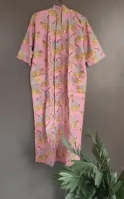 Block Print Kimono Robe Indian Women Night Dress Comfy Bikini Cover Up Gown Maxi