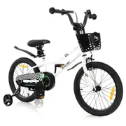 Costway Bike Bicycle Ride-on w/Training Wheels & Basket & Adjustable Handlebar Seat Boys Beginner White