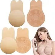 [CHENNAN] 2 Pairs of Invisible Self-Adhesive Bra, Adhesive Bra Backless, Adhesive Invisible Rabbit Bra, with Push-Up Effect and Invisible Design, for EEL Backless Clothing, L/XL (11 cm), Skin Tone, XL