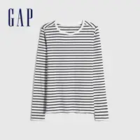 在飛比找蝦皮商城優惠-Gap 女裝 時尚條紋設計圓領長袖T恤-黑白條紋(62058