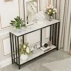 2-Tier Extra Long Glossy Marble Console Table Narrow Entryway Foyer Couch Table