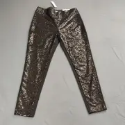 New Chico's Sequine Ankle Pants Black Pull On Jogger Tuxedo Side Sz 2 L Stretch