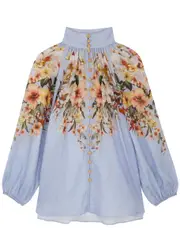 Zimmermann Lexi Floral-print Ramie Blouse - Blue - 0 (UK 8 / S) 0 (UK 8 / S)