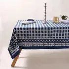 Checks Indigo Blue Block Print Dining Table Cover Indian Soft Cotton Light Cloth
