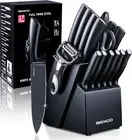 Black 17PCS Kitchen Knife Set with Block & Sharpner, 8 Chef Knives & 6 Steak Kni