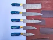 5 Pcs Hand Forged Damascus Steel Chef Knives Set, Kitchen Knife Set, BBQ JW-5009