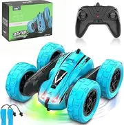 XIULIUU Remote Control Car, 2.4GHz 4WD Stunt RC Cars, Double Sided 360° Rotating RC Crawler with Headlight, Off Road Drift RC Race Car Toy for Boys and Girls Aged 3+