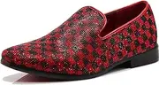 [Enzo Romeo] TRS Men Rhinestone Round Toe Suede Chrome Heels Dress Loafer Slip On Fashion Shoes
