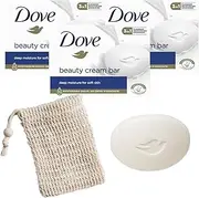 Dove Moisturising Soap Bar & Sisal Bag Bundle with 3x Dove Cream Bar Soap 100g, 1x Natural Exfoliating Sisal Soap Saver Bag Pouch