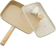 FIKA Kitchen Nonstick Brunch Pan with Glass Lid, Japanese Tamagoyaki Large Omelet Skillet, Healthy Cooking Stir Fry Pan with Wood Handle, Induction Compatible Cookware, Made in Korea (11.4" X 8")