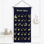 MONOBLANKS Fabric Ramadan Calendar with Pockets,30 Days Eid Mubarak Hanging Countdown Calendar for Eid Party Home Wall Decoration