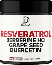 DEDICAD 10000mg Resveratrol Supplement - 4 Ingredient with Berberine, Grape Seed & Quercetin - 90 Capsules for 45 Servings