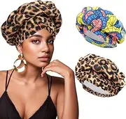 [XEPST] 2 Pieces African Turban Head Wraps Big Braid Cross Turban Hat for Women, Printed Head Wrap Pre-Tied Stretchy Soft Chemo Headwear for Women Colorful, Colorful, One Size