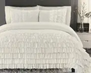 CYNTHIA ROWLEY WHITE RUFFLE TWIN / EXTRA LONG TWIN COMFORTER SET W/ SHAM DORM