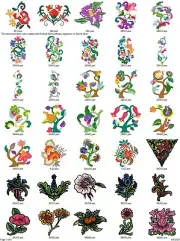 145 Jacobean & Tole Flower COLLECTION EMBROIDERY MACHINE DESIGNS PES USB