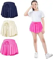 [Caprilite] 3 Pack Girls Flowy Shorts with Pockets, 2-in-1 Youth Flowy Butterfly Skirts Running Shorts for Sports,Fitness,Tennis