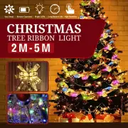LED Christmas Decoration Tree Ribbon Bow Xmas Hanging Light Up Topper Top Lights