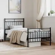 Metal Bed Frame with Headboard and Footboard Black 92x187 cm Single Size