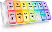 Weekly Pill Box Organizer for 2x Daily Use - 7 Day, Large Compartments (Rainbow)