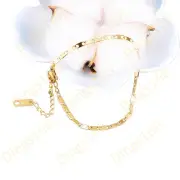 Real 18K Yellow Gold Filled Hypoallergenic Thin Flat Mariner Link Chain Bracelet