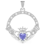 Tanzanite Diamond Claddagh Pendant In 14k Solid Gold