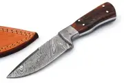 Custom Handmade Damascus Steel Skinner Knife Rosewood Handle with LeatherSheath.