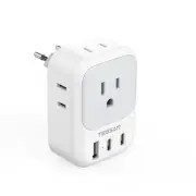 European Travel Plug Adapter, Type C Power Adaptor with 4 AC Outlets 3 USB