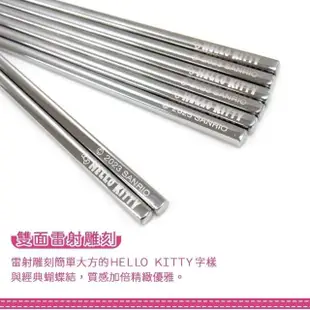 【小禮堂】HELLO KITTY 不鏽鋼方形筷子3入組 23cm - 銀文字款(平輸品) 凱蒂貓