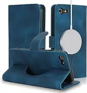 Cavor for iPhone 7/8 Case iPhone SE 2020/ SE 2022 Leather Wallet Folio Flip Cover Support Magsafe Charging Kickstand Photo Holder Card Slots Protective Shockproof Phone Cases-Matte Style Blue