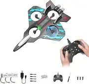 Remote Control Plane 2.4GHz, RC Foam Airplane Helicopter with LED Lights, Gravity Sensing, Stunt Rolls, 2 Flying Modes, Rechargeable Light Up RC Drone for Kids and Adults (Blue Triple Battery)